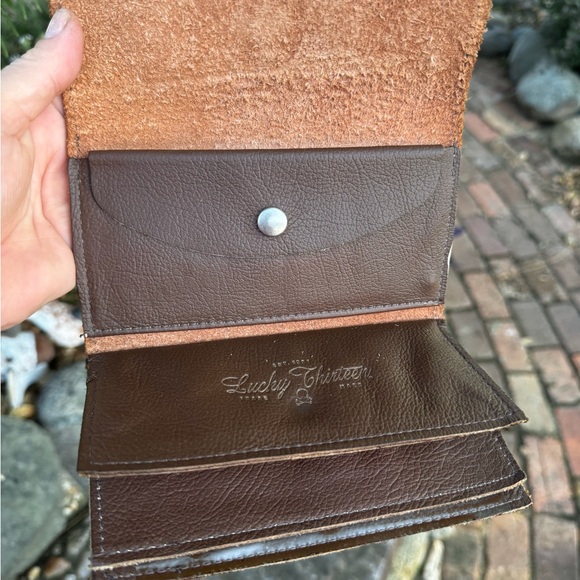 Lucky Thirteen Biker Style Leather Wallet Brown with Checkbook Insert - Picture 2 of 5